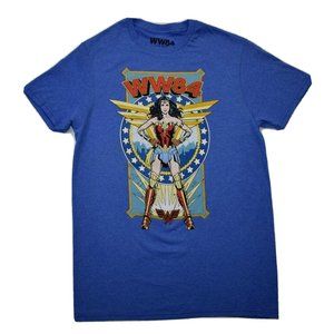 Wonder Woman Mens WW84 Wonder Woman Cartoon Graphic Blue Shirt New Large